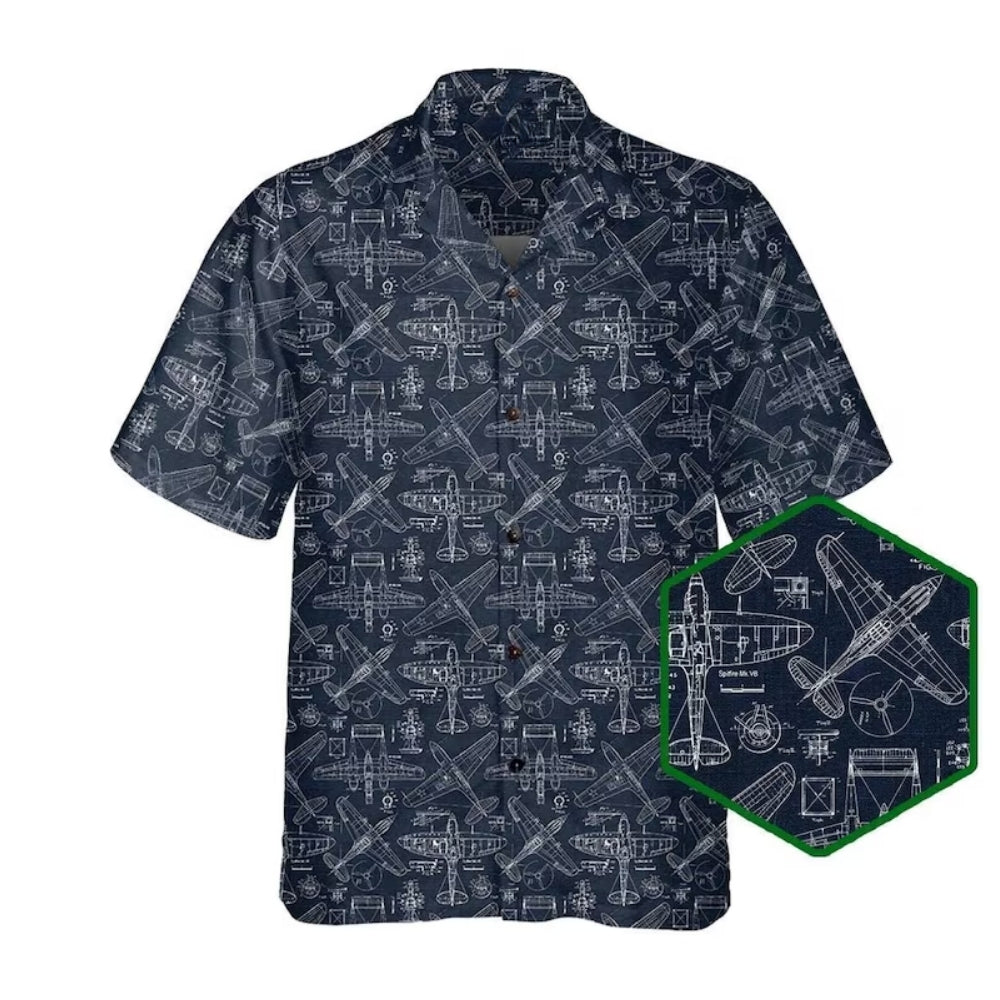 Airplane Navy White Men's Hawaiian Shirt, Airplane Aviation Hawaiian Shirts HE0178