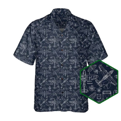 Airplane Navy White Men's Hawaiian Shirt, Airplane Aviation Hawaiian Shirts HE0178