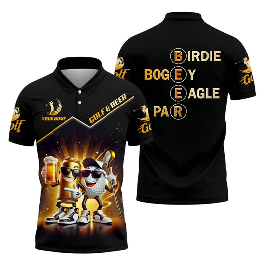 Birdie Bogey Eagle Par Custom Funny Beer Golf Polo Shirt For Men, Custom Beer Golf Shirts GZ0252