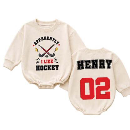 Apparently I Like Hockey Custom Number Baby Romper Sweatshirt, Custom Baby Hockey Romper Sweater BB0859