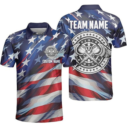 Custom American Flag Darts Polo Shirt For Men, Custom Patriotic Darts Team Shirts DZ0001
