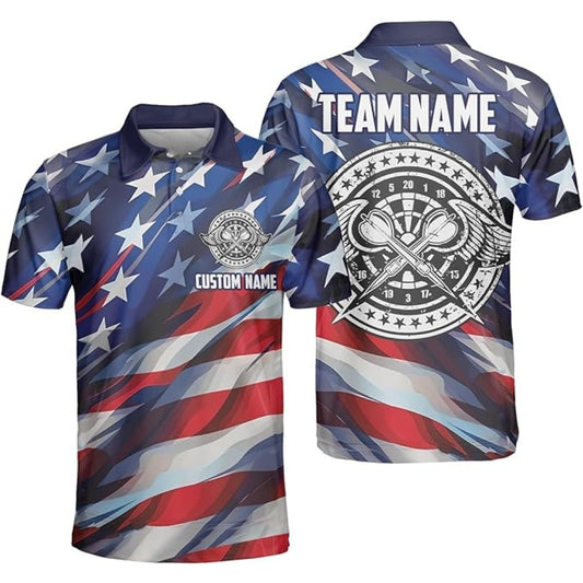 Custom American Flag Darts Polo Shirt For Men, Custom Patriotic Darts Team Shirts DZ0001