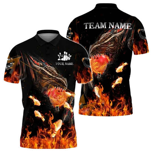 Custom Dragon Flaming Ball Bowling Polo Shirt For Mens, Custom Dragon Bowling Shirts Team BZ0593