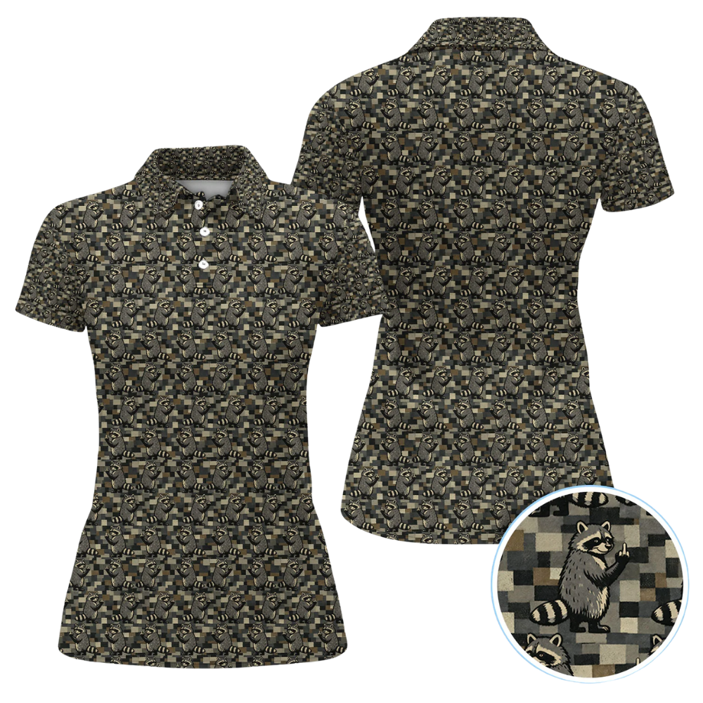 Raccoon Camo Women's Golf Polo Shirt, Fun Raccoon Golf Shirts For Women GZ0294