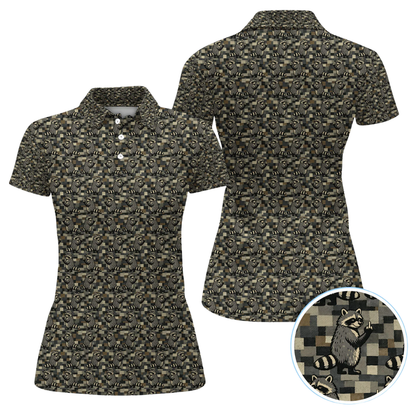 Raccoon Camo Women's Golf Polo Shirt, Fun Raccoon Golf Shirts For Women GZ0294
