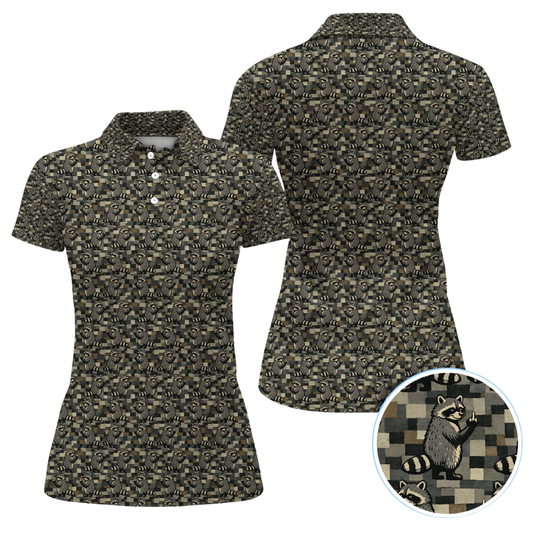 Raccoon Camo Women's Golf Polo Shirt, Fun Raccoon Golf Shirts For Women GZ0294