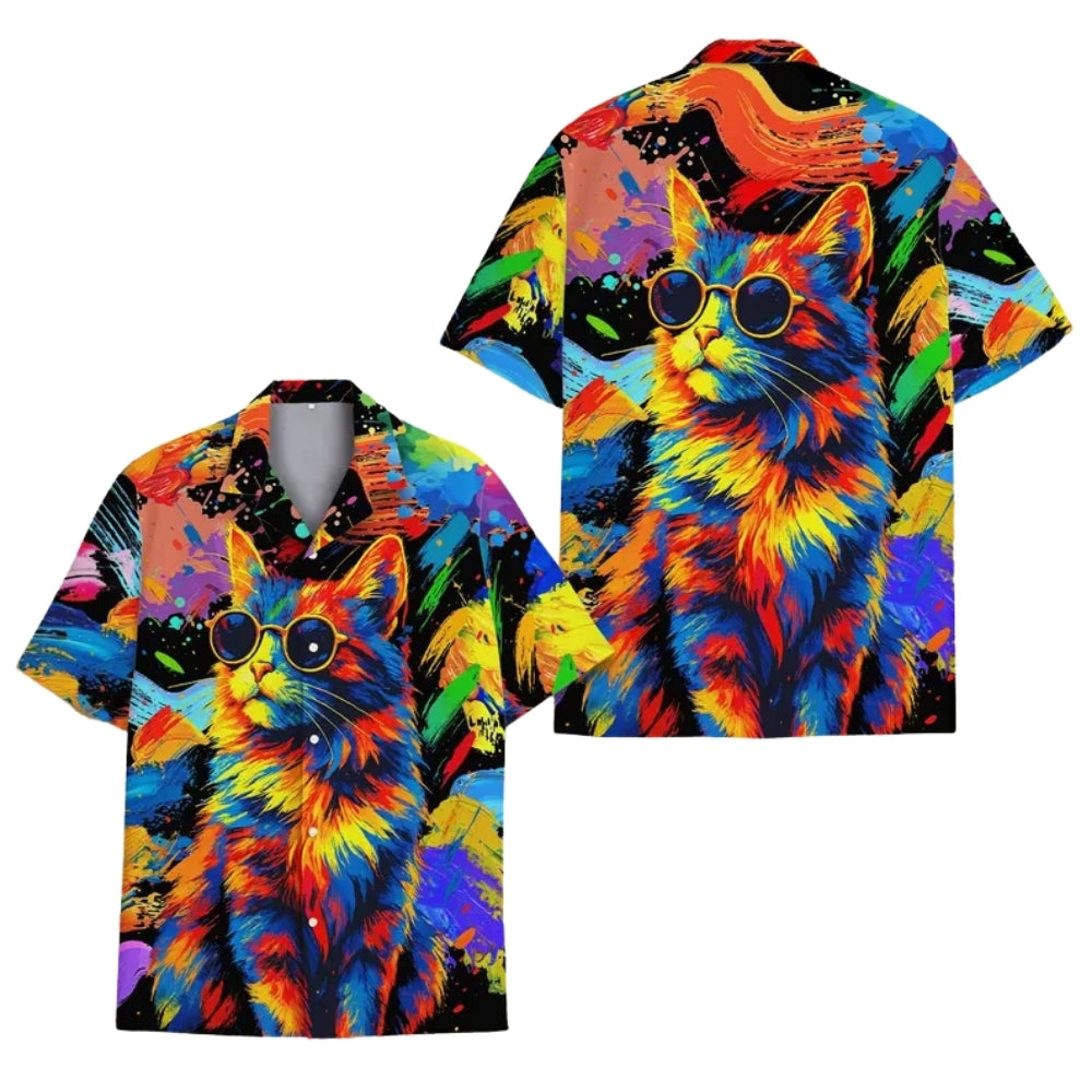 Colorful Cat Men And Women's Hawaiian Shirts, Cat Lovers Hawaiian Shirts HE0020