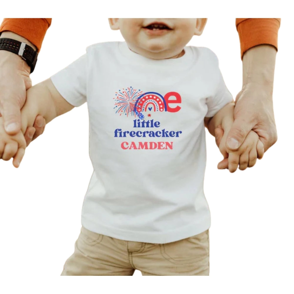 One Little Firecracker Custom Matching First Birthday  Family T Shirt, Custom 4th Of July Birthday Shirts For Family ET0675