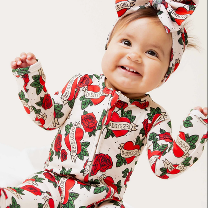 Daddy's Girl Rose Baby Convertible Zippy Romper, Floral Baby Romper Convertible BB0910