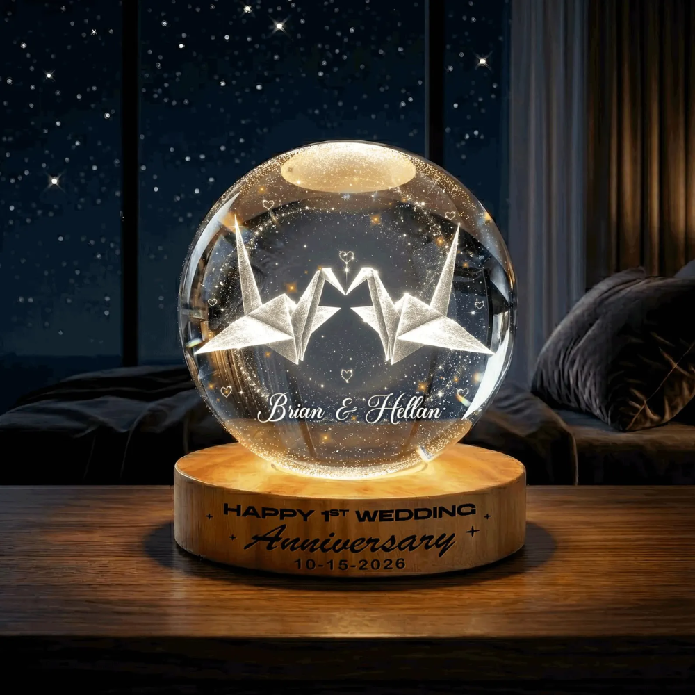 Custom Paper Wedding Anniversary Crystall Ball Led Night Light, Custom 1st Wedding Night Light WD0822