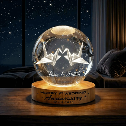 Custom Paper Wedding Anniversary Crystall Ball Led Night Light, Custom 1st Wedding Night Light WD0822