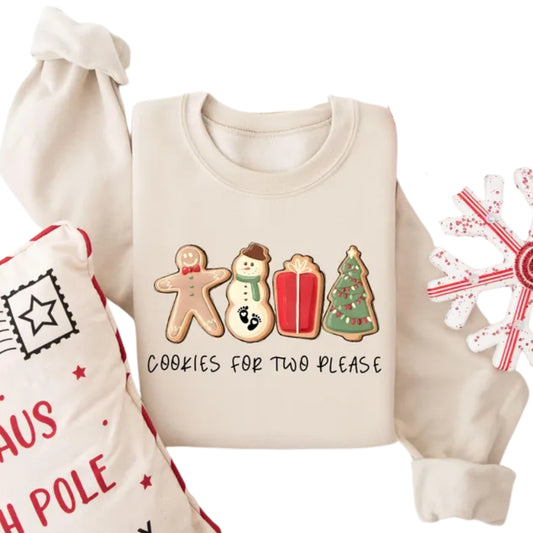Cookies For Two Please Pregnancy Announcement Christmas Sweatshirt, Pregnancy Reveal Christmas Sweatshirt 2D0559