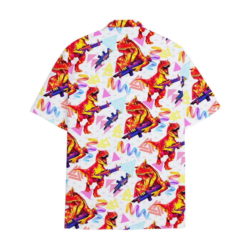Red Dinosaur Retro Hawaiian Shirt For Men, Dinosaur Hawaiian Shirts HE0282