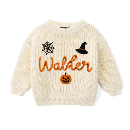 Personalized Halloween Baby Embroidered Knit Sweater, Custom Halloween Sweatshirt For Baby BB0761