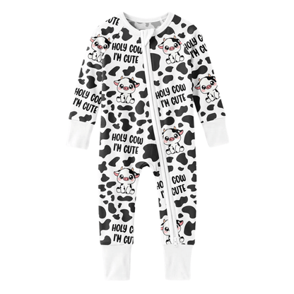 Holy Cow I'm Cute Baby Convertible Zippy Romper, Cow Baby Romper Convertible Black And White BB0989
