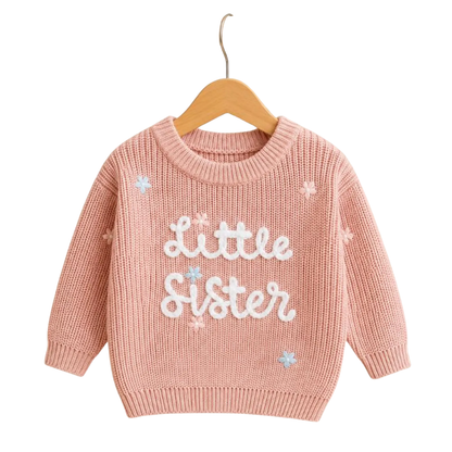 Big Sister Little Sister Baby Embroidered Knit Sweater, Sister Sibling Baby Sweatshirt BB0795