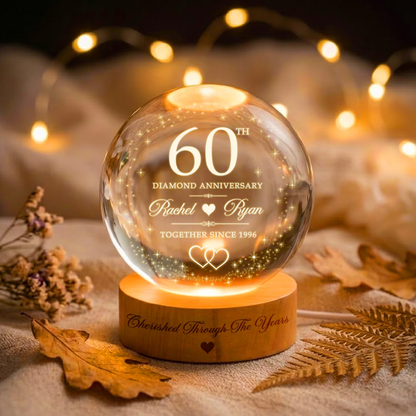 Custom 60th Wedding Anniversary Crystal Ball Led Night Light, Custom Diamond Anniversary Night Light WD0870