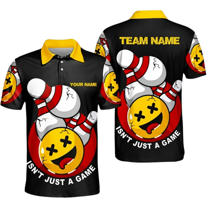 Isn't Just A Game Custom Funny Ball And Pins Bowling Mens Polo Shirt, Custom Funny Bowling Team Shirts Black Yellow BZ0494
