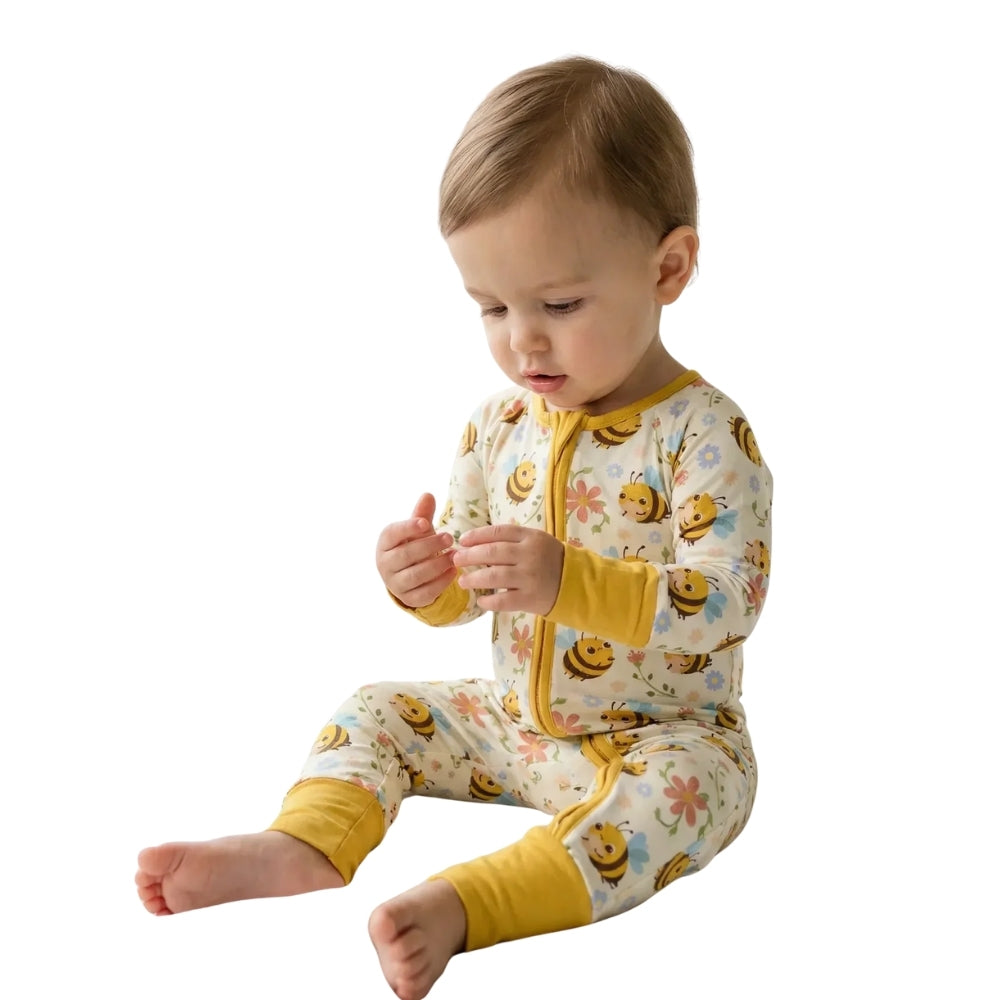 Bees Floral Baby Convertible Romper Zippy, Bee Baby Romper Convertible BB0663