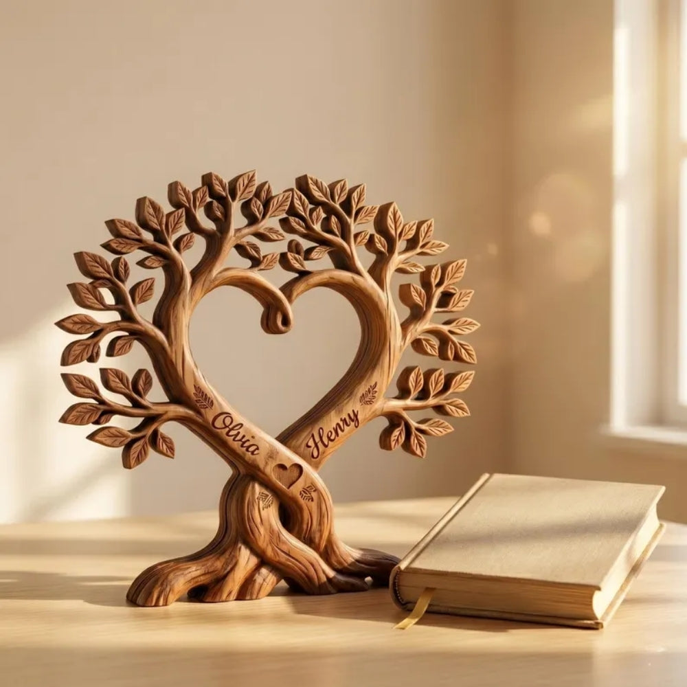 Heart Tree Custom Couple Name Layer Wooden Block, Personalized Wedding Anniversary Wooden Plauqe WD0944