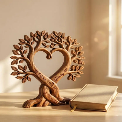 Heart Tree Custom Couple Name Layer Wooden Block, Personalized Wedding Anniversary Wooden Plauqe WD0944
