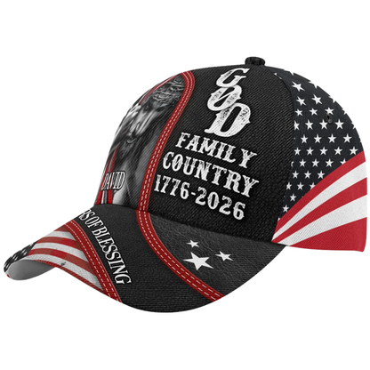 God Family Country 1776-2026 250 Years Of Blessing Custom USA Flag Baseball 3D Cap, Personalized Jesus Christian Cap 4th Of July CP0572
