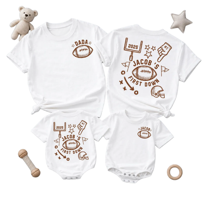Custom First Down Football Birthday Family T Shirts Matching, Custom 1st Birthday Football Family Shirts ET1514