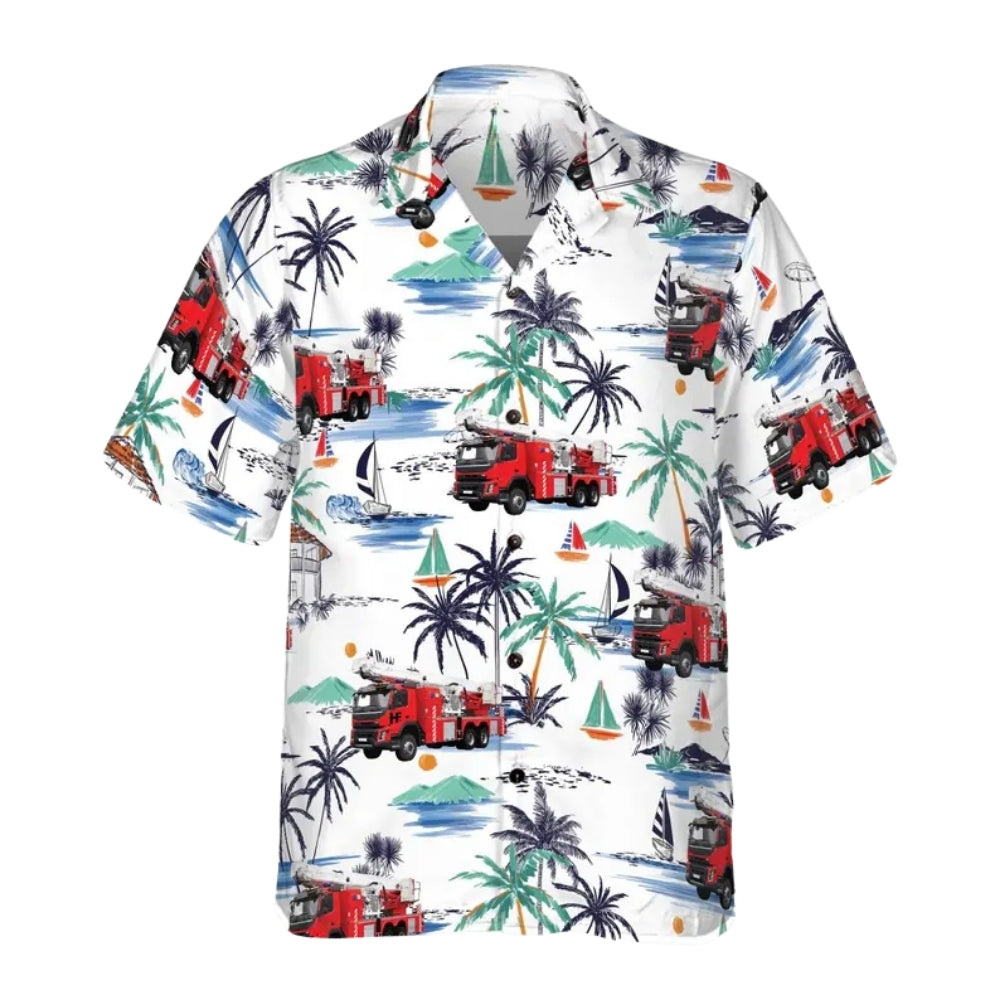 Fire Truck Tropical Men's Hawaiian Shirt, Fire Truck Hawaiian Shirt For Firefighter HE0507