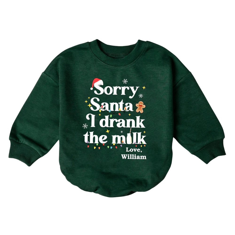 Personalized Sorry Santa I Drank the Milk Baby Romper Sweatshirt, Custom Funny Christmas Baby Romper Sweatshirt BB0143