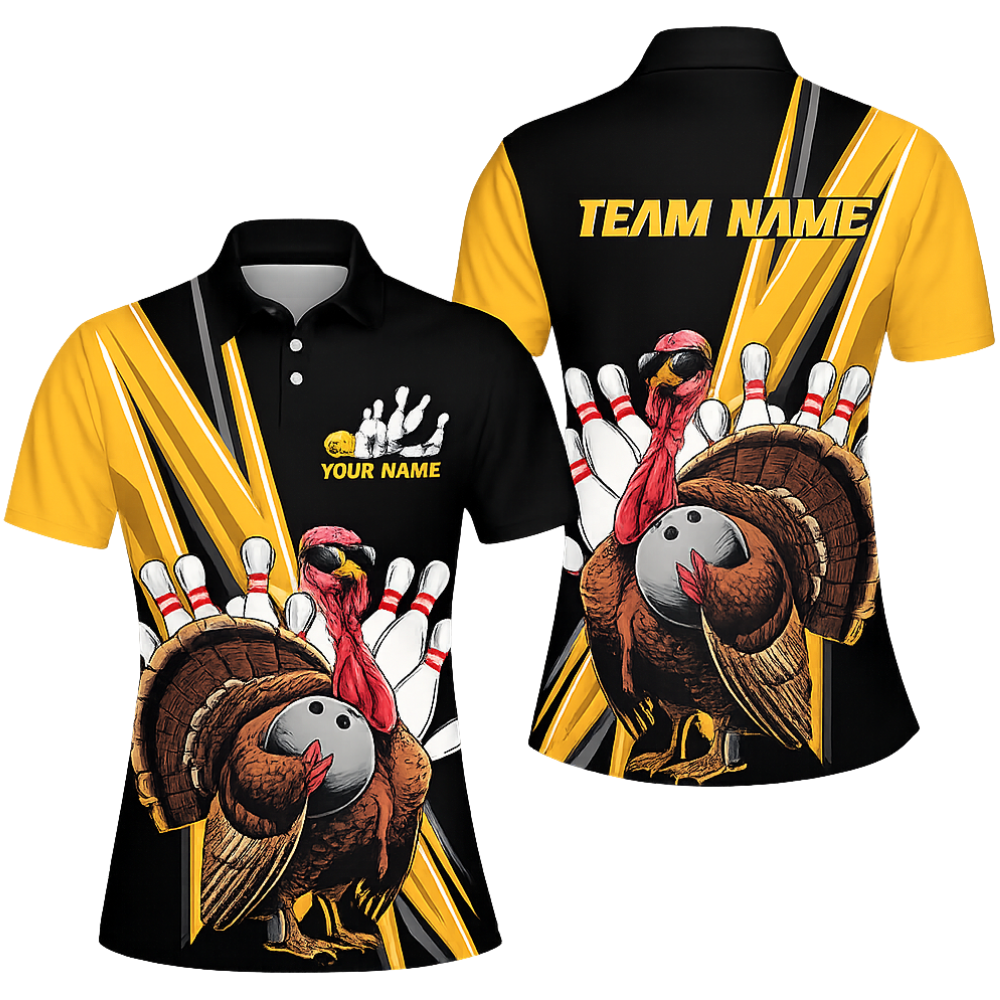 Custom Turkey Chicken Bowling Men Polo Shirt, Custom Bowling Team Shirt For Thanksgiving BZ0475