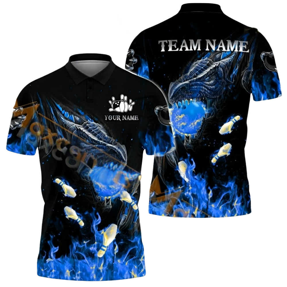 Custom Dragon Flaming Ball Bowling Polo Shirt For Mens, Custom Dragon Bowling Shirts Team BZ0593