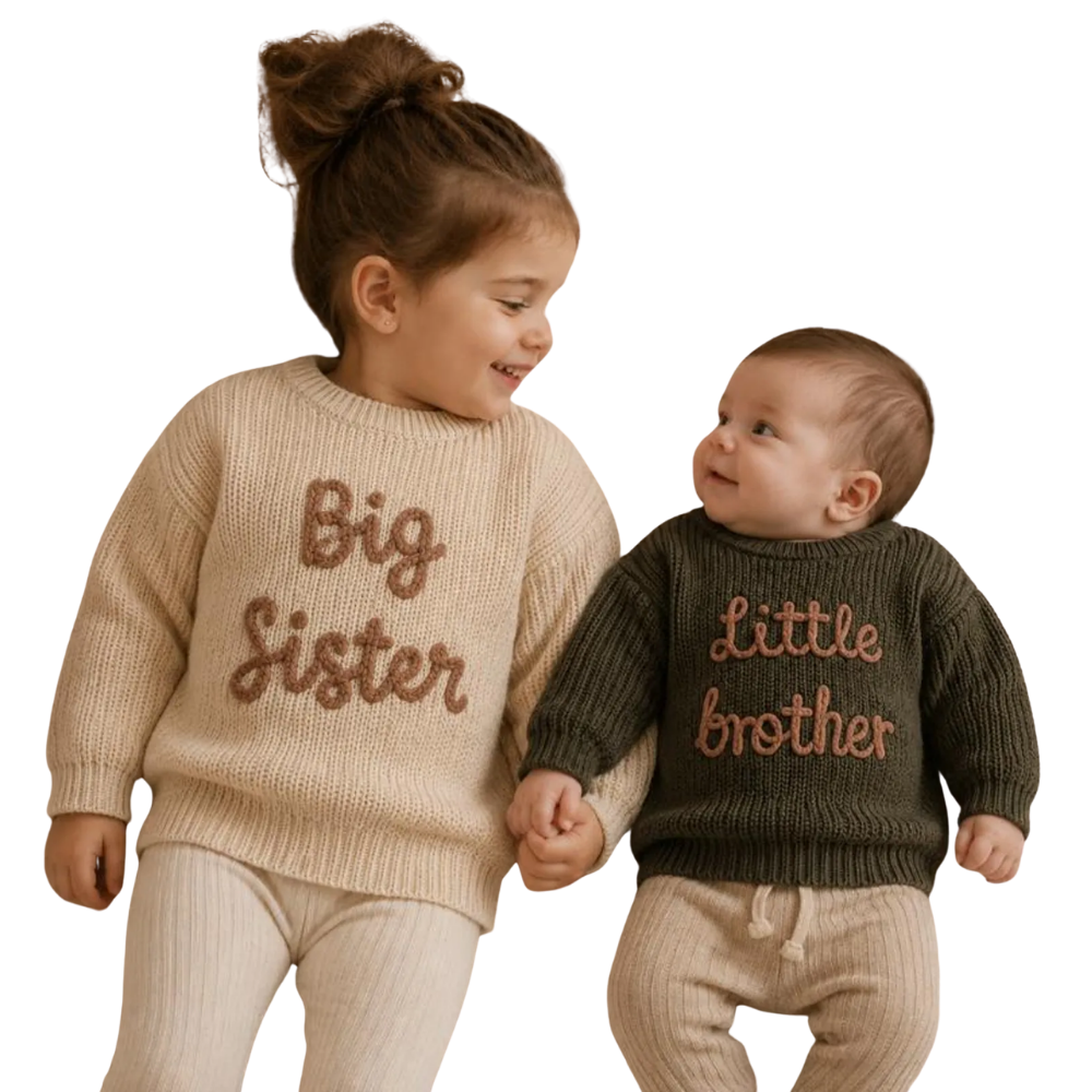 Big Sister Little Brother Baby Embroidered Knit Sweater, Sister Brother Matching Sibling Sweatshirt BB0796