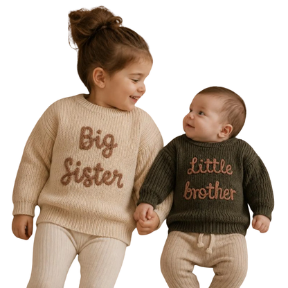 Big Sister Little Brother Baby Embroidered Knit Sweater, Sister Brother Matching Sibling Sweatshirt BB0796