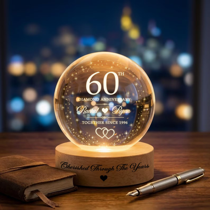 Custom 60th Wedding Anniversary Crystal Ball Led Night Light, Custom Diamond Anniversary Night Light WD0870