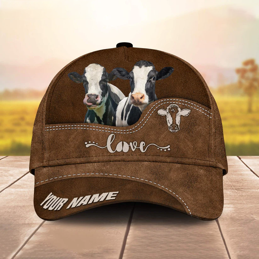 Holstein Love Leather Pattern Customized Name Cap CA0134