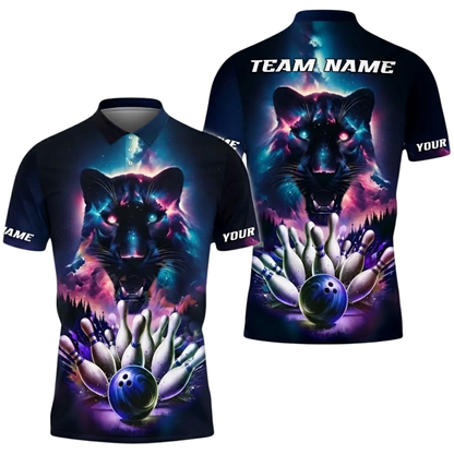 Custom Panther Purple Pink Bowling Polo Shirt For Men, Custom Panther Bowling Team Shirts BZ0532