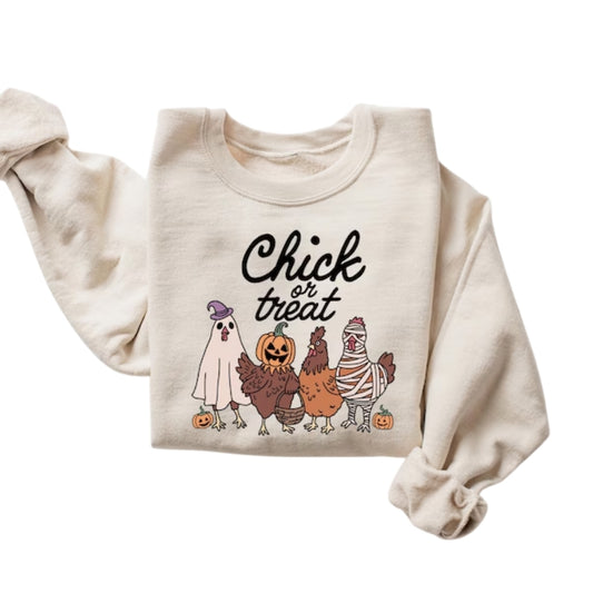 Chick or Treat Funny Chicken Halloween Sweatshirt, Halloween Funny Sweatshirt For Chicken Lover 2D0986