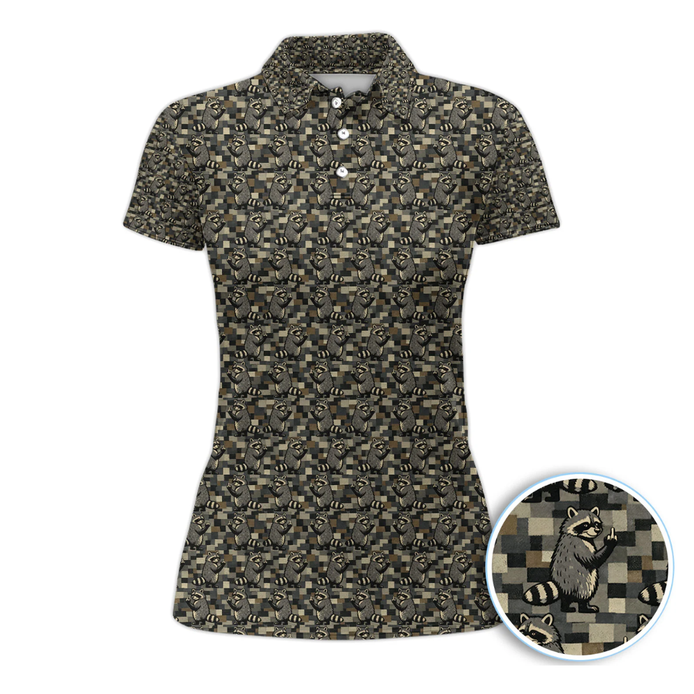 Raccoon Camo Women's Golf Polo Shirt, Fun Raccoon Golf Shirts For Women GZ0294