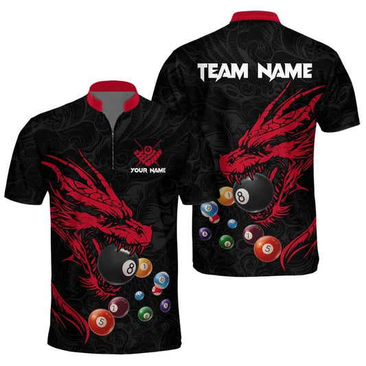 Custom Red Dragon Billiard Jersey For Men, Custom Dragon Pool Billiard Team Shirts BIZ0168