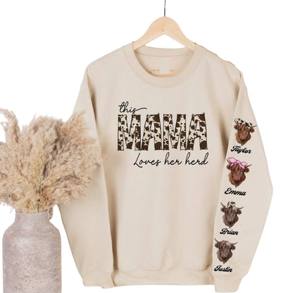 Custom This Mama Loves Her Herd Sweatshirt, Custom Cow Sweatshirt For Mom 2D0560