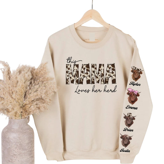 Custom This Mama Loves Her Herd Sweatshirt, Custom Cow Sweatshirt For Mom 2D0560