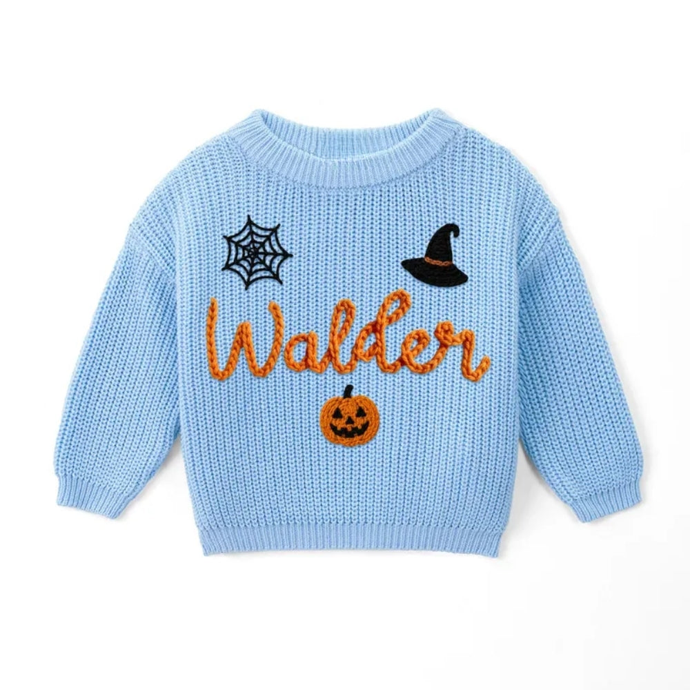 Personalized Halloween Baby Embroidered Knit Sweater, Custom Halloween Sweatshirt For Baby BB0761