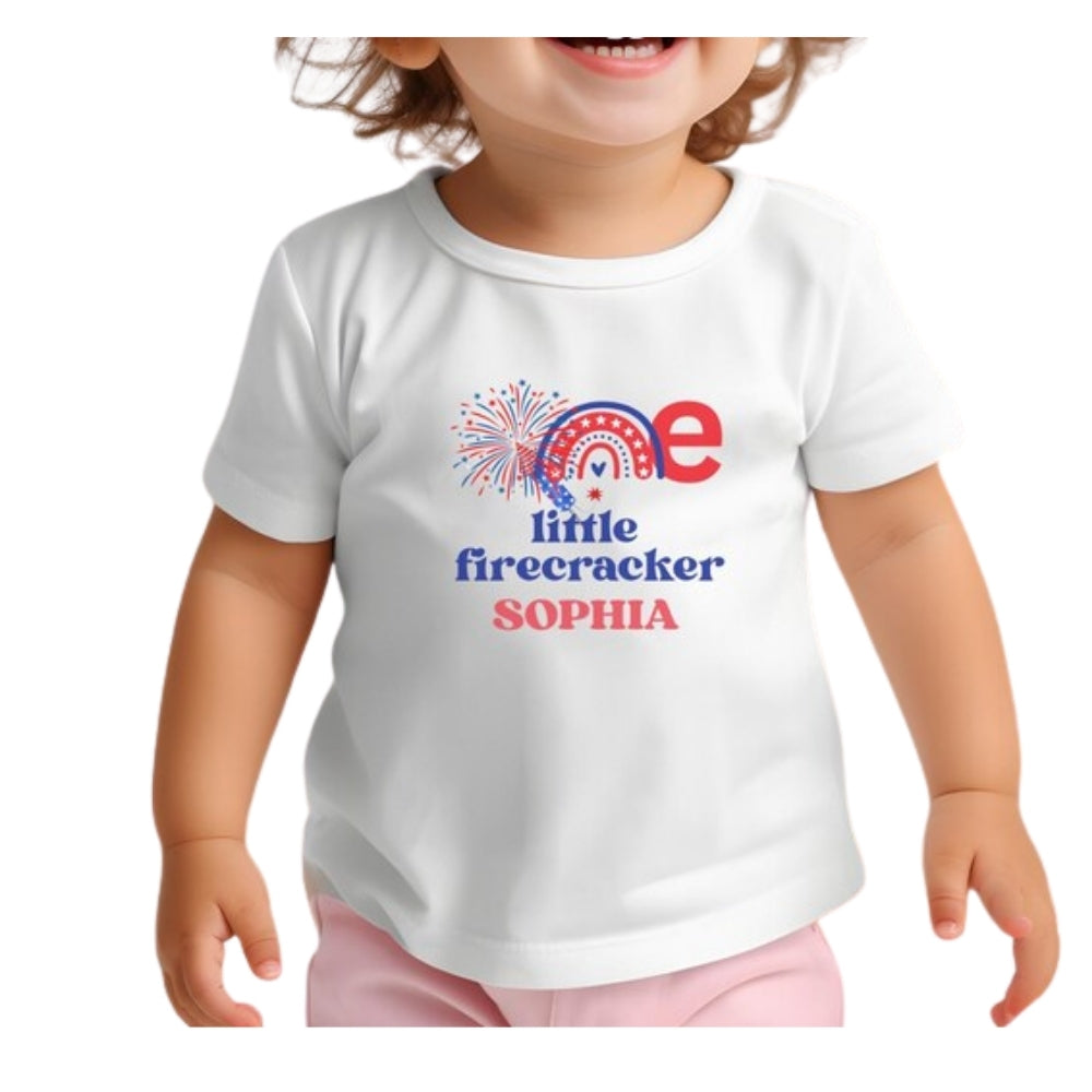 One Little Firecracker Custom Matching First Birthday  Family T Shirt, Custom 4th Of July Birthday Shirts For Family ET0675