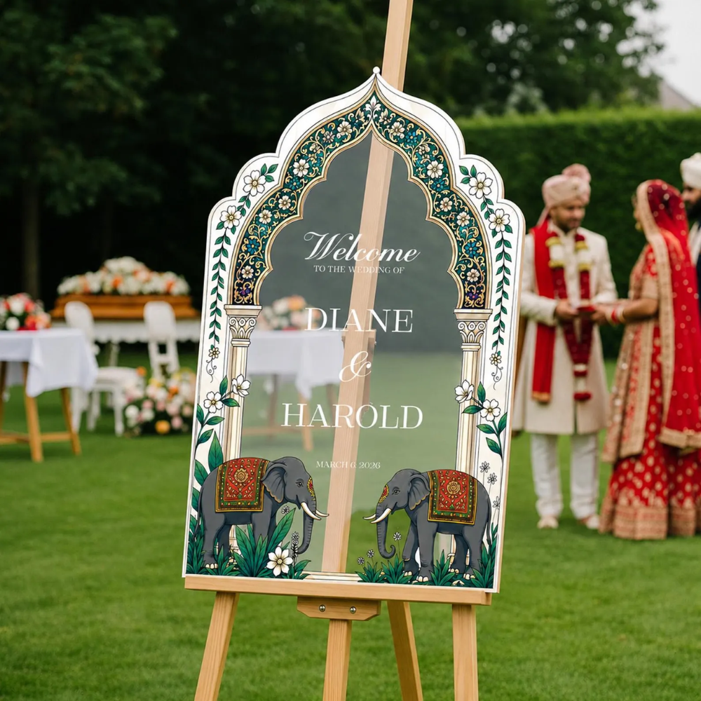Custom Royal Elephant Indian Wedding Welcome Acrylic Sign, Custom Indian Wedding Sign WD0670