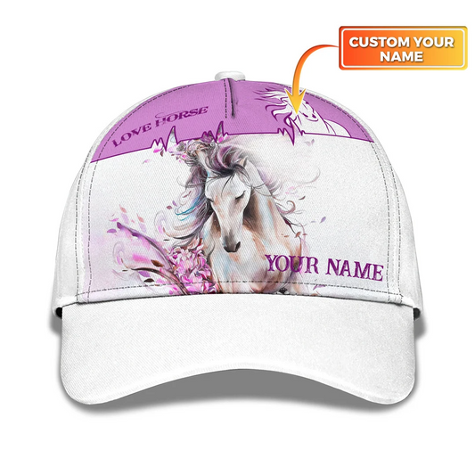 Animal Love Horse with Flowers Comfortable Custom Name Cap Graphic Design CA0379