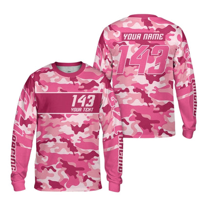 Custom Blue Camouflage Racing Dirt Bike Long Sleeve Jersey For Men, Custom Camo Dirt Bike Motocross Jerseys Shirt ME0034