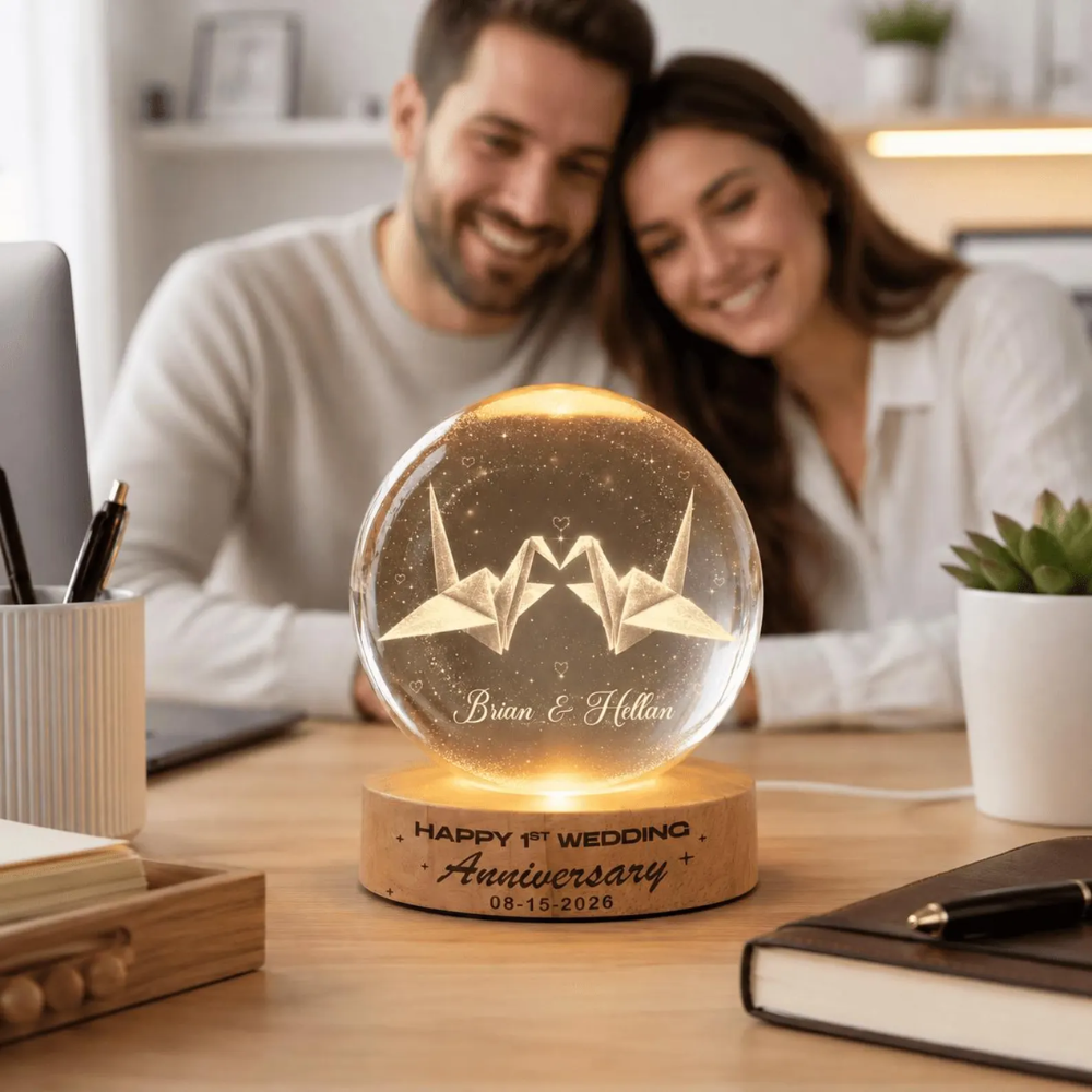 Custom Paper Wedding Anniversary Crystall Ball Led Night Light, Custom 1st Wedding Night Light WD0822