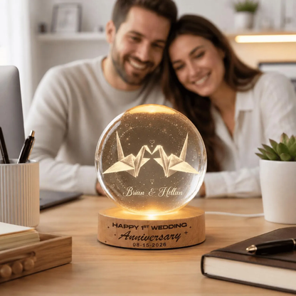 Custom Paper Wedding Anniversary Crystall Ball Led Night Light, Custom 1st Wedding Night Light WD0822