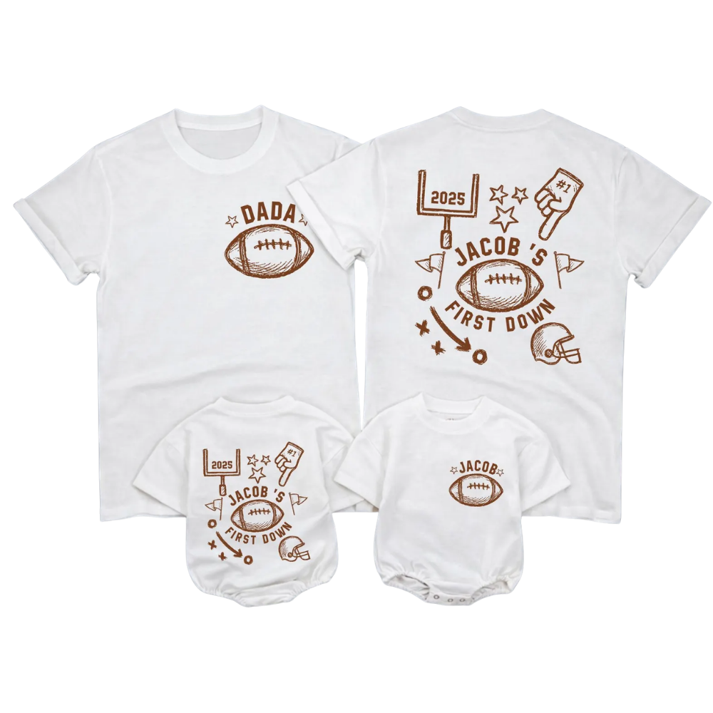 Custom First Down Football Birthday Family T Shirts Matching, Custom 1st Birthday Football Family Shirts ET1514
