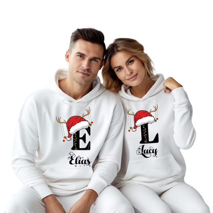 Custom Name Christmas Couple Matching Hoodies, Personalized Christmas Hoodies For His And Her ET1494